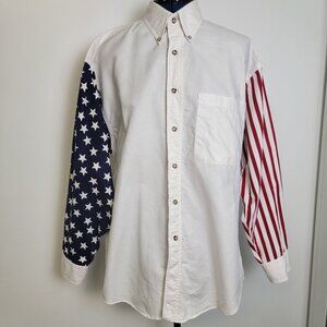 Boston Prepatory Co Mens White Stars & Stripes Long Sleeve 100% Cotton Shirt L
